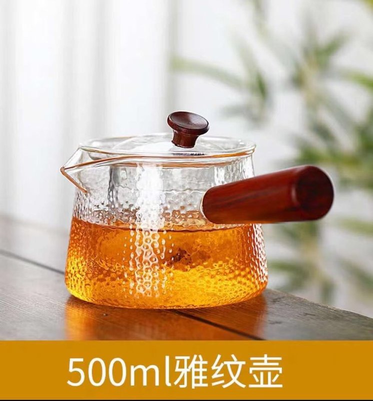 日式玻璃煮茶壶加厚耐热木把侧把壶泡茶壶冲茶器功夫茶具花茶壶雅纹壶