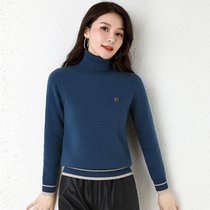 金兔高领纯色针织衫保暖冬季新款女式毛衣 JX02603001-L码蓝 宽松舒适百搭