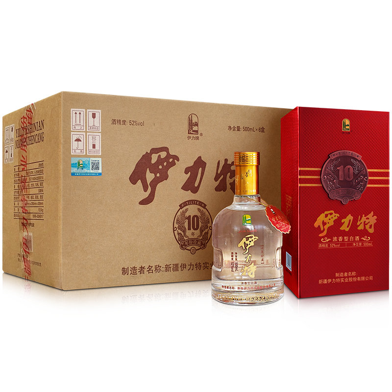 伊力特 十年珍藏 52度 高度白酒整箱装 500ml*6瓶 口感浓香型