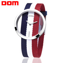 多姆（DOM）手表 时装女表 时尚简约韩版防水百搭优雅女士手表(蓝白红表带款)