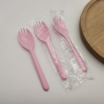 一次性叉勺独立包装塑料叉勺甜品蛋糕叉子加厚水果捞外卖米饭勺子(粉红色 默认版本)