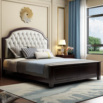 恒兴达 小美式实木床 1.8米主卧欧式双人床现代简约白色软靠1.5m卧室婚床(1.5*2米黑檀色 床+床垫+床头柜*1)