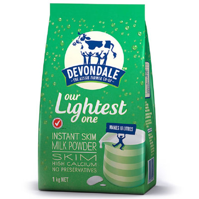 【真快乐自营】澳大利亚 进口奶粉 德运 （Devondale）调制成人奶粉 （脱脂）1kg 袋装