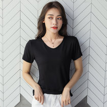 冰丝短袖女莫代尔t恤2021年夏季新款V领上衣白色宽松体恤打底衫薄(6688黑色 XXL)