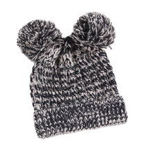 帽子女冬天韩版潮羊毛针织帽米奇可爱毛球毛线帽保暖套头帽677888(黑灰色 弹力均码)