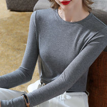 MISS LISA莫代尔t恤时尚圆领薄款长袖打底衫纯色弹力内搭上衣J1D2213(浅灰色 S)