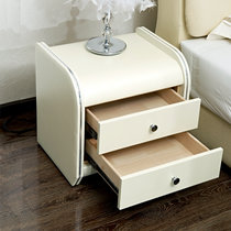寝尚床头柜 皮柜 灯柜 卧室家具 实木抽柜 床边柜(米白色)