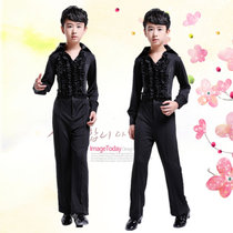 儿童拉丁服演出服 男童拉丁舞服装少儿拉丁舞蹈服男孩练功服比赛(黑色 套装)(160cm(160cm套装))