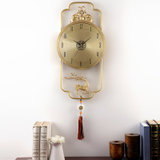 汉时欧式装饰金属挂钟客厅中式静音石英时钟卧室创意摆件HW2038(金色表盘（丽声机芯）)