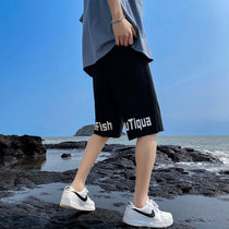 短裤男士夏季新款外穿休闲薄款五分沙滩裤2021年潮流字母宽松中裤(黑色 3XL)