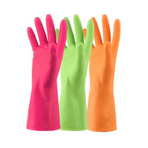 雅高橡胶手套3双装1216 家务清洁厨房耐用洗碗手套防水洗衣服手套薄(颜色随机)