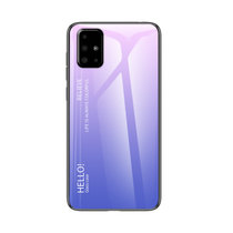 三星A51 5G手机壳新款a51渐变彩绘玻璃壳A51防摔软边保护套(渐变粉紫)