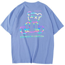 巴洛尼莫男士短袖2021夏季新款炫彩小熊反光情侣短袖男装体恤(浅灰色 XL)