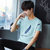 洲玛仕 夏季短袖男T恤棉 韩版弹力薄款圆领T恤(T069天蓝色 XL)