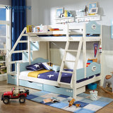喜梦宝子母床上下床高低床组合双层床松木家具多功能实木床儿童床(蓝+白 1.2米子母床（简梯）)