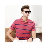 CINESSD夏季新款男士条纹简约短袖t恤中年休闲翻领纯棉Polo衫(3368白色 180/XL)