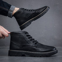 2021秋冬新款布洛克马丁靴商务休闲男皮靴系带英伦韩版高帮皮鞋(黑色 43)