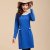 妮蕾迪 优雅气质不规则领口拼接修身长袖连衣裙L7815(蓝色 M)