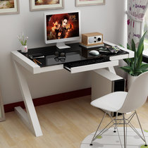 宜宸 现代简约电脑桌台式钢化玻璃家用书桌办公桌简易学习桌写字台Z形(白架+黑玻璃 60*120)