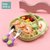 宝宝餐盘吸盘式硅胶分格盘儿童吸管碗婴儿学吃饭训练碗勺餐具套装(绿色餐盘+吸管+紫色小狗（送收纳盒）)