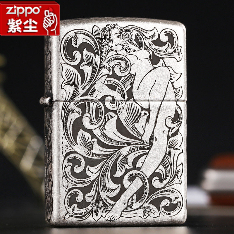 zippo打火机正版 古银雕刻花仙子 限量之宝防风火机官方授权(红色)