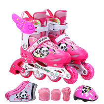 美洲狮（COUGAR）溜冰鞋可调儿童套装轮滑鞋闪光男女款滑轮鞋滑冰鞋旱冰鞋(粉色闪光全套装+赠品 M)