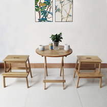 实木小圆桌折叠桌全实木小茶几梯凳椅子组合简约阳台卧室现代家具(餐桌+2个凳子CZ134+DZ013 默认)