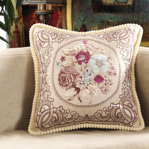 黛丝丹奴复古欧式提花靠垫刺绣沙发抱枕套含芯 布艺床头提花靠垫50x50(百花争艳 紫色)