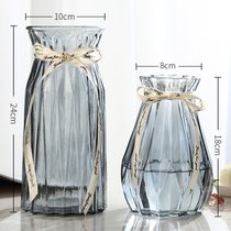 创意花瓶玻璃透明水养客厅摆件鲜花插花瓶北欧简约富贵竹干花花瓶(24CM浪漫+18新诺2件套【灰色】中 默认版本)