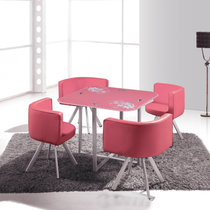 【京好】钢化玻璃餐桌餐椅套装 现代简约环保一桌四椅五件套组合 咖啡茶馆商业桌A146(红花 用电镀铁支架)