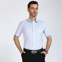 Youngor/雅戈尔蓝白色条纹半袖衬衣男士商务正装免熨透气短袖衬衫SNP13243(蓝色 46)