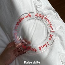 韩国ins风简约红色字母玻璃盘网红款学生蛋糕盘创意甜点盘水果盘(红色字母玻璃盘 默认版本)