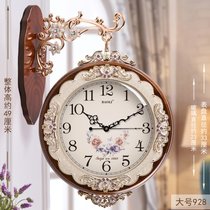 宝丽欧式双面挂钟客厅创意艺术两面装饰实木现代壁钟表静音大挂表(20英寸（直径50.5厘米） 928大号棕玫瑰)