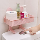 浴室置物架壁挂卫生间用品吸壁式厕所马桶塑料收纳架免打孔(粉色)