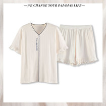 SUNTEK睡衣女士夏季短袖短裤薄款可爱纯色ins公主风家居服两件套装(乳白色 ZJ-5524女)