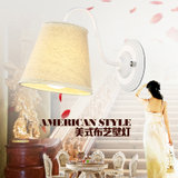 美式简约艺术单头壁灯 美式温馨布艺中式客厅餐厅卧室床头灯HS304017(单头 E27 白色)