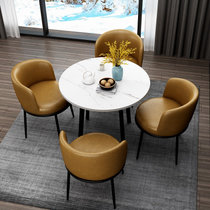 TIMI天米 现代餐桌椅组合 北欧家用餐桌椅 圆桌一桌四椅 仿大理石桌面(白色90餐桌 4把棕色PU椅)