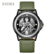 SNIICA史尼嘉男士手表皮带防水石英表ins小众设计时尚潮流腕表(炫黑苔绿 皮带)