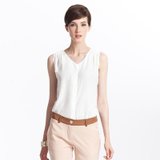 菲特丽 包邮2013夏季新款欧美V领修身无袖T恤职业女上衣323004(白色 M)