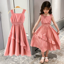 女童2021夏装网红新款连衣裙儿童装裙子夏款洋气雪纺女孩公主裙(粉色 120)