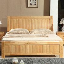 卧室家具 实木床 单人床 双人大床 橡木床 卧室家具 实木床 简约1.8米大床(柚木色高箱款 1.8米*2.0米长)