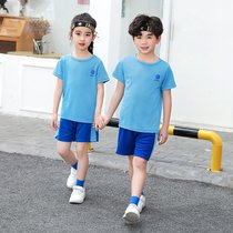 朴朴米 儿童短袖背心运动速干套装户外跑步训练服(短袖运动套装-蓝色 150cm)
