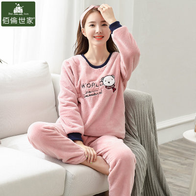 佰伦世家 睡衣女珊瑚绒冬款宽松大码女士家居服韩版加厚保暖法兰绒套装(6F1016 L码) 佰伦世家 睡衣女珊瑚绒冬款宽松大码女士家居服韩版加厚保暖法兰绒套装(6F1016 L码)