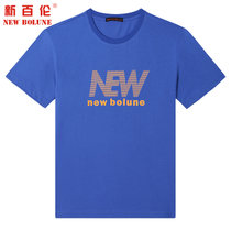 NEW BOLUNE/新百伦夏季男款透气短袖T恤舒适速干印花纯棉圆领T恤(蓝色 M)