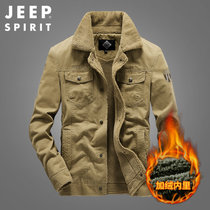 JEEP SPIRIT吉普男装棉服加绒加厚棉服户外工装翻领保暖棉袄水洗纯棉过冬外套(JC8878B卡其 M)