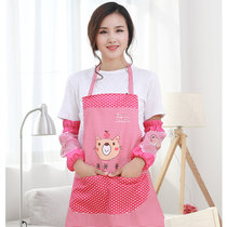 VTyee韩版厨房围裙套装 卡通小熊 防水围裙罩衣套装(大红)