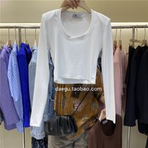 SUNTEK长袖t恤女2021秋季新款气质ins低圆领垫肩纯色修身时髦百搭打底衫(2XL 白色)