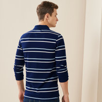 棉质休闲百搭撞色条纹长袖POLO衫(深蓝色 170)