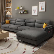 美天乐 布艺沙发 北欧大小户型组合简约现代可拆洗整装沙发客厅家具(深灰色 双位+贵妃（海绵款）)