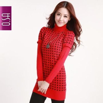 OSA2011冬装新款女装韩版假两件套宽松套头打底毛衣女E11047红色 L